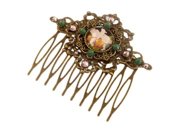 Hair comb with orchid motif antique style flowers hair accessories bride accessory updo uphore kamm gift idea woman