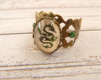Delicate ring with dragon motif, size adjustable, medieval LARP jewelry