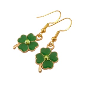 Dainty lucky charm earrings with enamelled clover leaf motifs gold-coloured 925 gold-plated ear hooks gift idea woman girlfriend