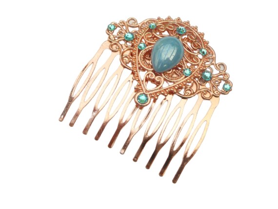 Elegant Hair Comb in Turquoise Red Gold Ornament Hair  display picture 2