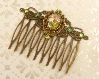 Elegant hair comb with orchid motif, bronze-colored, side-mounted comb for brides and weddings