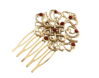 Elegante pettine per capelli con nodi celtici rosso argento updo accessori per capelli da sposa idea regalo moglie fidanzata