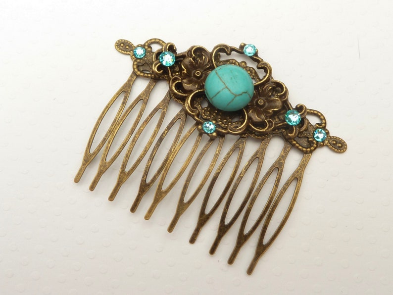 Gemstone hair comb with turquoise antique style hair accessory gift idea woman