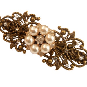 Festive hair clip with pearls and rhinestones white bronze bridal hair accessories updo gift idea woman