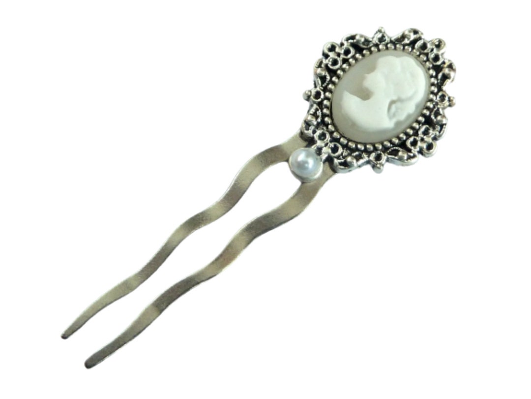 Elegant Hairpin With Cameo White Silver Updo Bridal Wedding Hair Accessories Vintage Style Gift