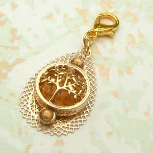 Pendentif bijou en filigrane en forme de goutte avec ornement d'arbre plaqué or orange, collier pendentif polyvalent pour vêtements