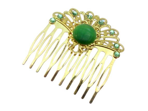 Noble One-of-a-kind Hair Comb in Green Gold-colored Fan Hair  display picture 3