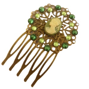 Kleiner Haarkamm mit Kamee grün bronzefarben Unikat Haarschmuck Hochsteckfrisur Braut Hochzeit Geschenkidee