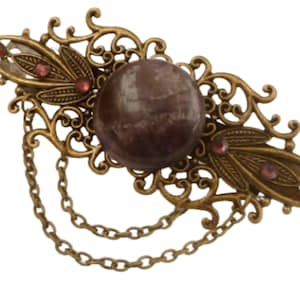 Nostalgic gemstone hair clip with amethyst cabochon purple bronze bridal wedding gift idea accessory hair jewelry