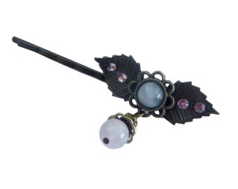 Gemstone hair clip with rose quartz pink bronze-colored noble hair accessories for festive hairstyles gift idea woman