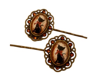 Cat hair clip set of 2 girls hair accessories bronze color gift girls