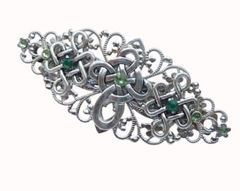 Ireland hair clip with Celtic cross silver colored green Irish bride gift idea wife