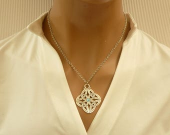 Necklace with large pendant with celtic knots silver-colored with gemstone gift idea woman girlfriend Ireland style jewelry Christmas gift