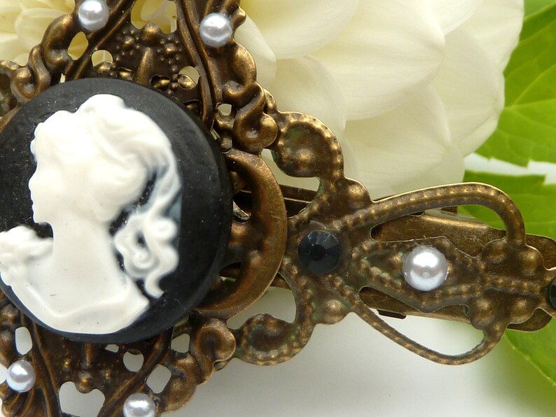 Noble unique hair clip with cameo black bronze color bride wedding vintage antique updo gift idea image 2