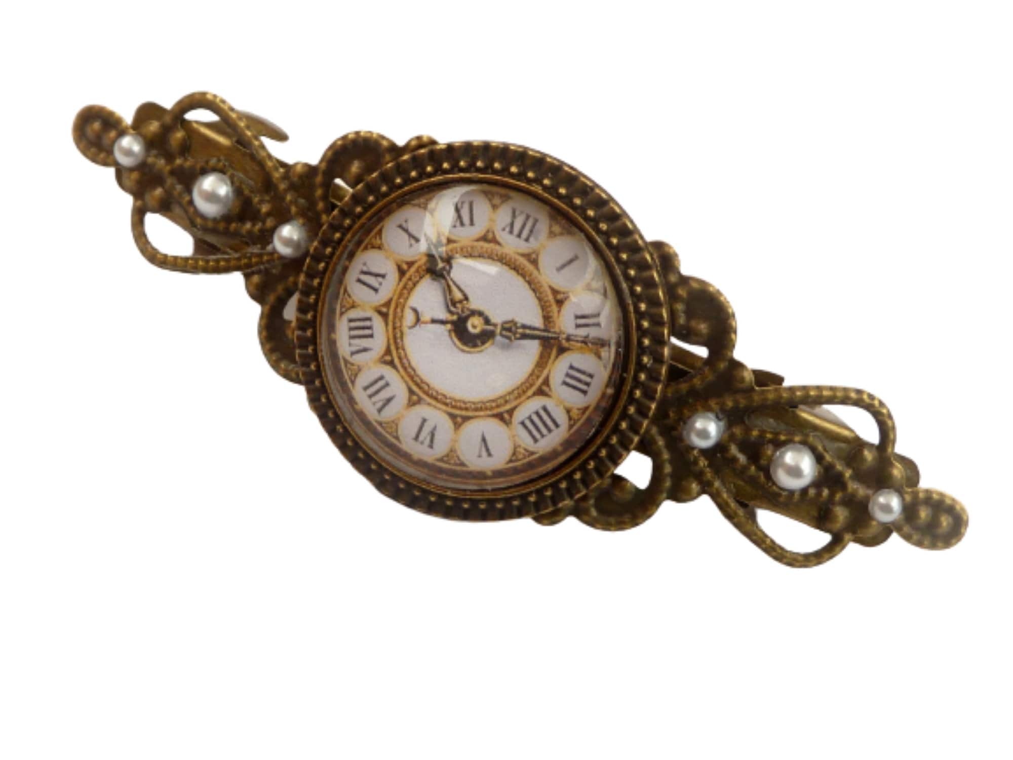 ୨୧‥∵ 小さめ　ヴィンテージ ベア　アンティークベア　∵‥୨୧ Hair Clip With Clock Motif Bronze Steampunk Style Hair Accessories