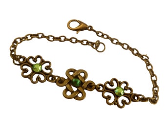 Noble bracelet with ornament and Celtic knots green bronze Ireland style jewelry gift idea woman