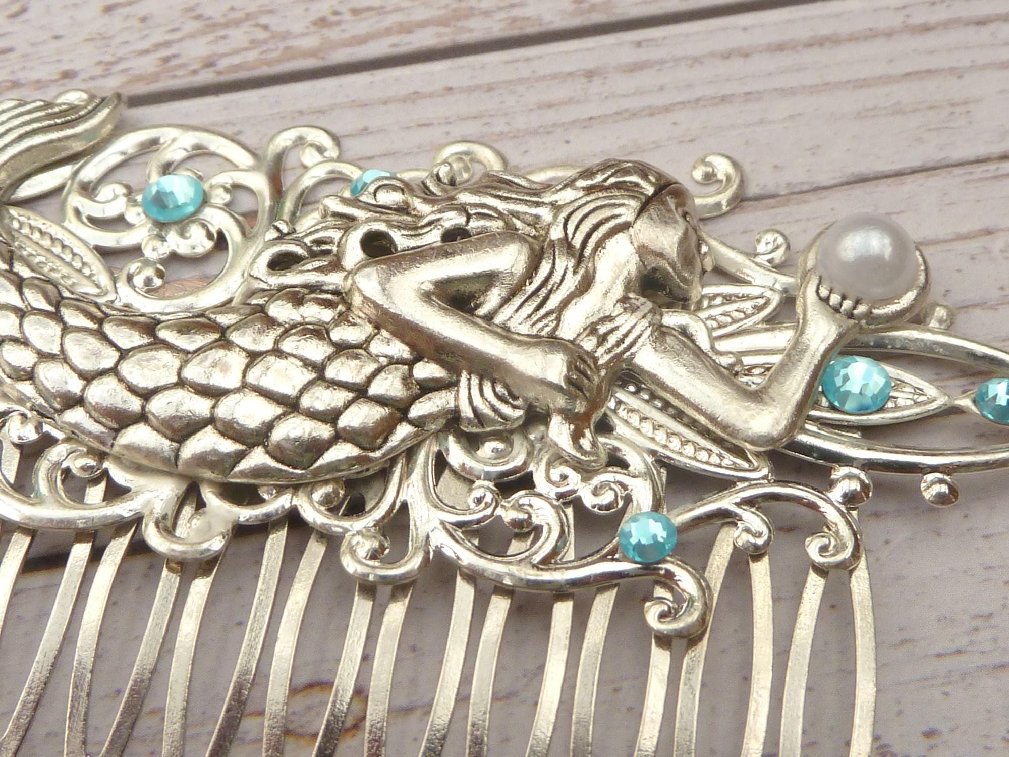 Maritime Hair Comb With Beautiful Mermaid Motif, Silver  display picture 2