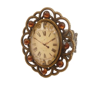 Ring in steampunk style with clock motif, bronze, adjustable in size, gift idea for girls