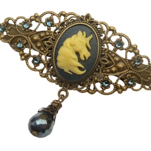 Unique hair clip with unicorn cameo blue bronze gift idea girl