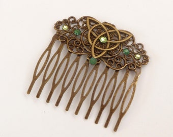 Ierse haarkam met Keltische knopen in groen brons cadeau-idee voor meisjes