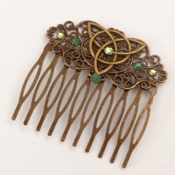 Ireland hair comb with celtic knots in green bronze gift idea girl