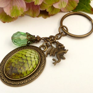 Keychain in the Middle Ages style with dragon egg and dragon charm green bronze color larp gift man woman