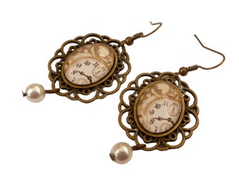 Bronze earrings with clock motif Steampunk style jewelry gift idea girl