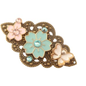 Pince à cheveux noble avec fleurs en émail couleur bronze coiffure poney porte-écharpe pince à sac vêtements bijoux idée cadeau