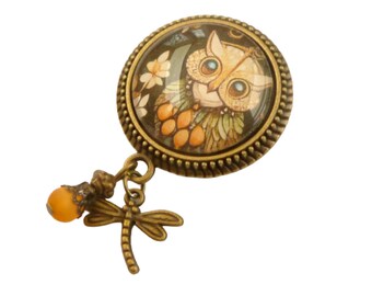 Nostalgic brooch with owl motif brown bronze dragonfly forest animals décolleté jewelry bag jewelry gift idea