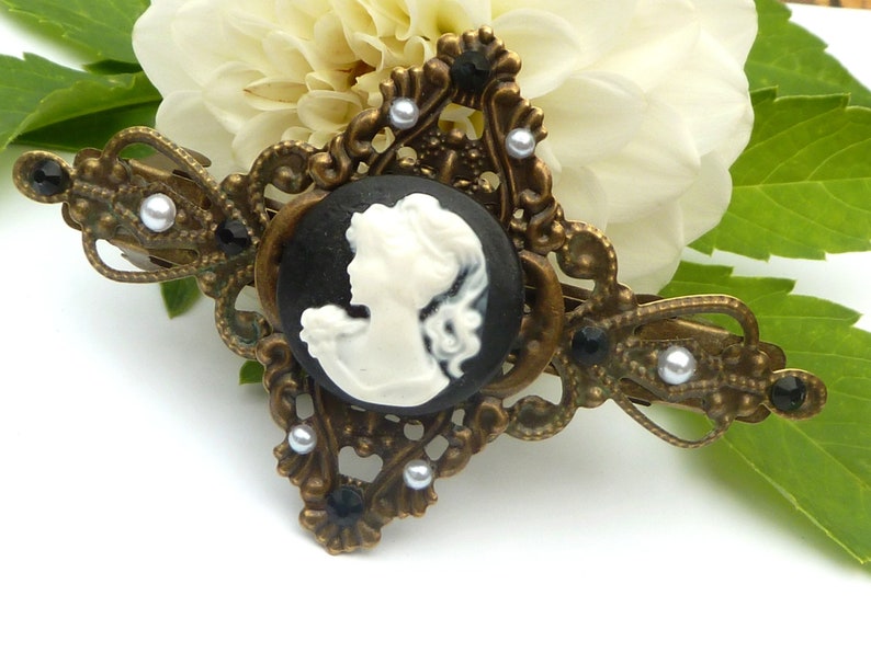 Noble unique hair clip with cameo black bronze color bride wedding vintage antique updo gift idea image 1