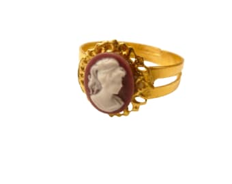 Delicato anello con cammeo color oro rosso bordeaux regolabile idea regalo gioielli ragazza donna fidanzata