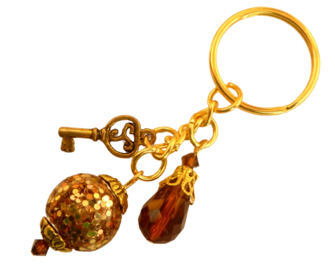 Elegant Keychain With Kashmiri Pearl Glitter Brown Unique Gift Idea for