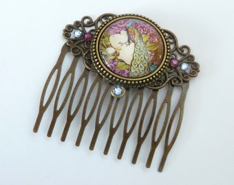 Elegant hair comb with peacock in bronze vintage hair accessories gift idea woman