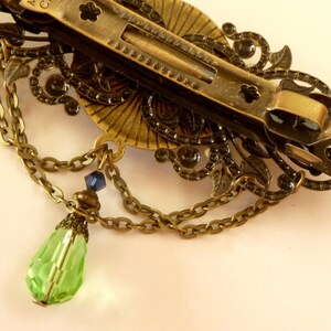 Große Antik Haarspange mit Blatt Ornamenten in grün bronze Strass Haarschmuck Geschenkidee Valentinstag Bild 2