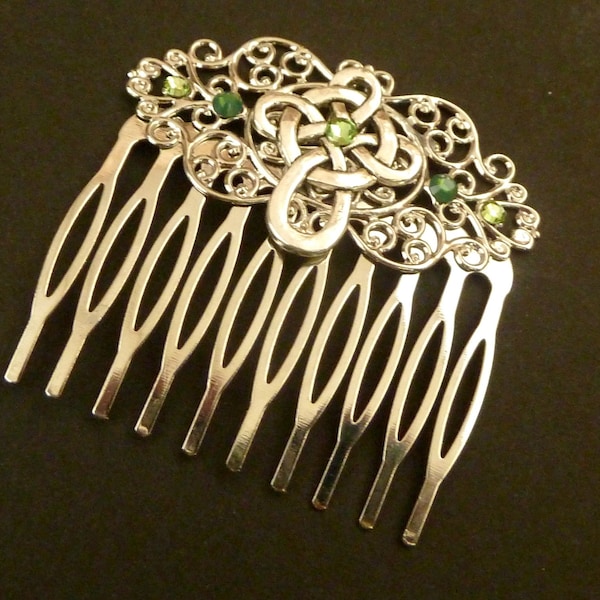 Hair comb with Celtic cross green silver color Ireland hair accessories gift idea woman