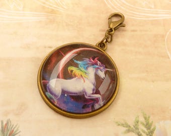 Large Jewelry pendant with unicorn motif design, turquoise bronze, versatile, bag jewelry, necklace pendant, for bracelets