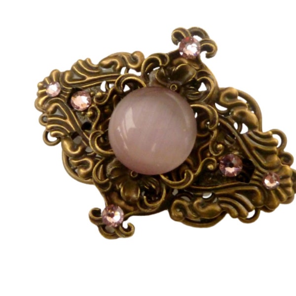 Petit peigne à cheveux avec œil de chat Cabochon Rose Bronze Tresse Accessoire Idée Cadeau Fille