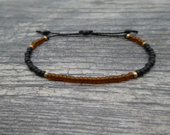 Black and /Tan Brown Bracelet, Black and Tan Bracelet, Honey Brown and Black  Friendship Bracelet, Adjustable Bracelet