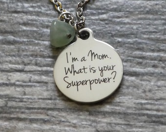 Super Mom Stainless Steel Necklace: Aventurine Stone Charm