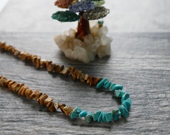 Turquoise & Picture Jasper Stone Necklace: Beach Inspired Color Block