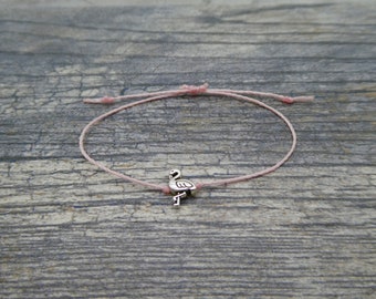 Tiny Silver Flamingo Bracelet: Pink Cord Friendship Jewelry