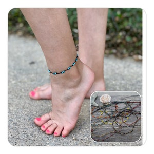 Swimming Anklet, Waterproof Anklet, Turquoise Brown Waterproof Anklet, Turquoise Bead Anklet, Surfer's Anklet, Adjustable Friendship Anklet