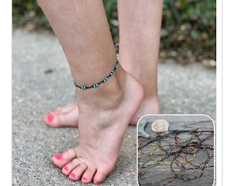 Swimming Anklet, Waterproof Anklet, Turquoise Brown Waterproof Anklet, Turquoise Bead Anklet, Surfer's Anklet, Adjustable Friendship Anklet