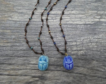 Scarab Necklace, Egyptian Beetle Necklace,