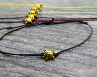 Tiny Gold Turtle Bracelet: Adjustable Friendship Jewelry
