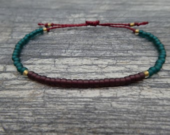 Maroon and Teal Seed Bead Bracelet / Adjustable Friendship Bracelet / Maroon and Teal Seed Bead Bracelet/ Sliding Knot Bracelet / Party Swag