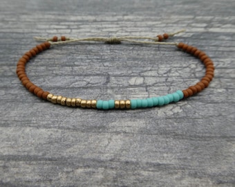 Southwestern Seed Bead Bracelet, Turquoise Bracelet, Terra Cotta Colors Bracelet, Burnt Orange Bracelet, Color Block Bracelet