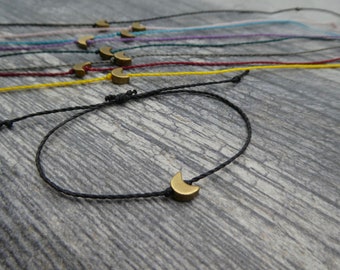 Tiny Crescent Moon Bracelet: Raw Brass Celestial Jewelry