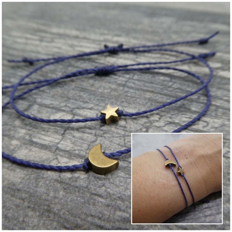 Tiny Moon Bracelet, Crescent moon jewelry, Crescent Moon Bracelet, Celestial Friendship Bracelet, Bracelet with Card, Sliding Knot Bracelet image 10