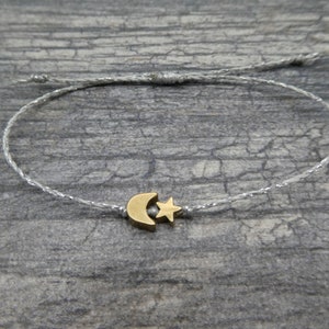 Celestial Bracelet, Brass Moon Bracelet, Brass Star Bracelet, Brass Crescent Bracelet, Mixed Metal Bracelet, Silver Bracelet